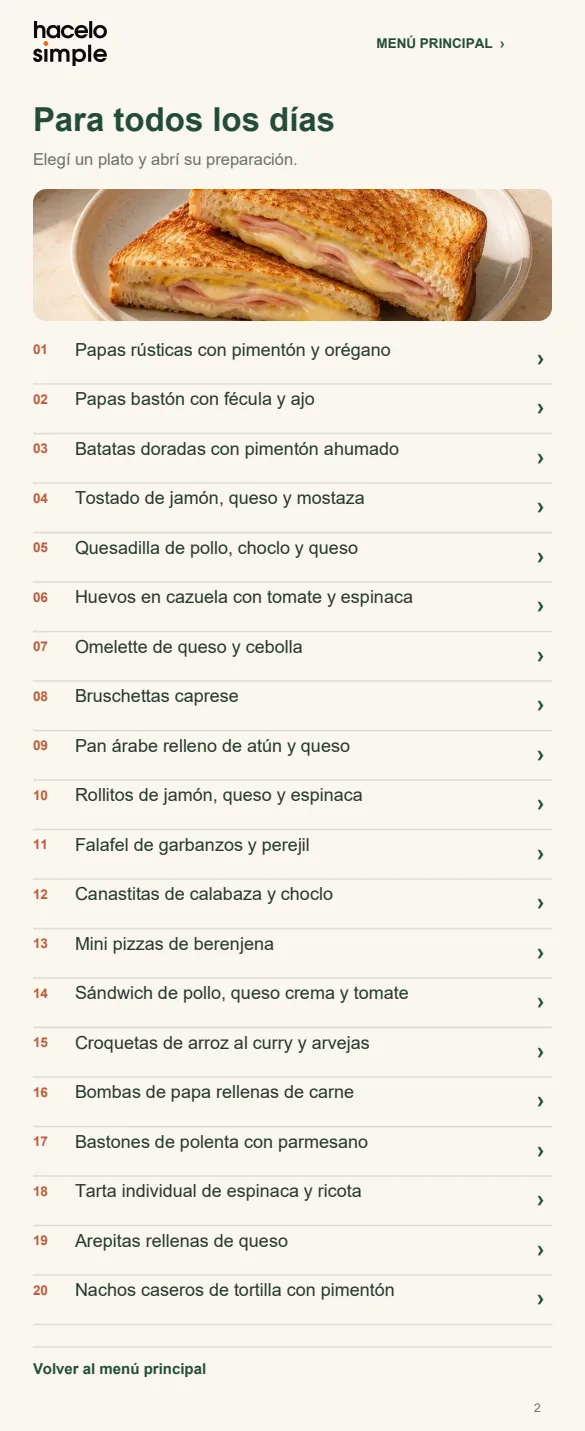 Índice real de preparaciones para todos los días
